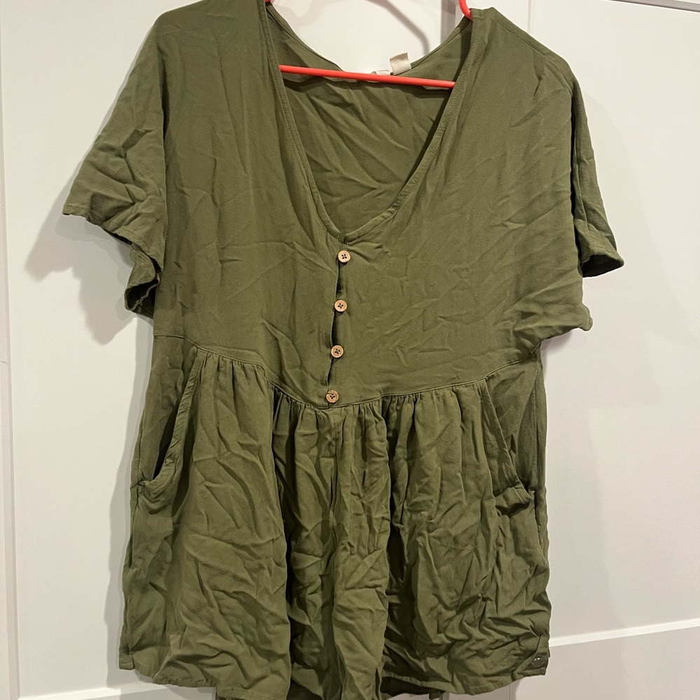 Olive Green Button-Front Women's Romper